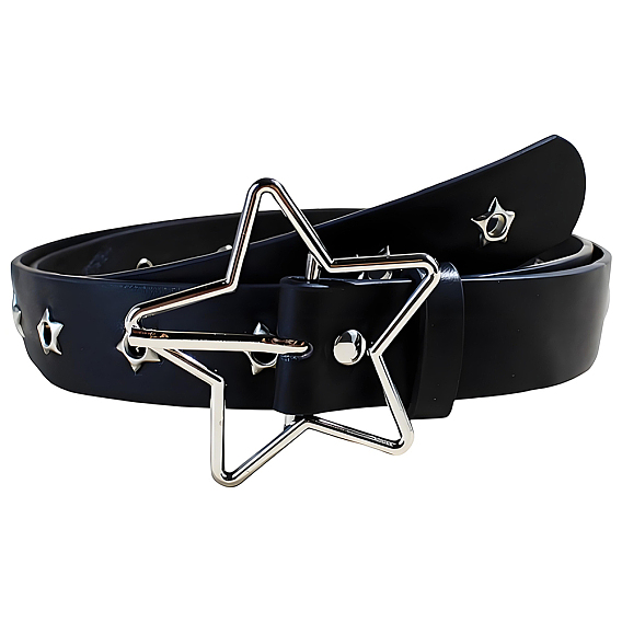 Ремни-цепочки из искусственной кожи с застежками-звездочками из сплава, платина