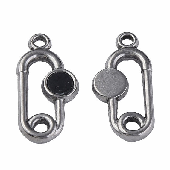 304 Stainless Steel Pendants, with Dyed Black Shell, Oval