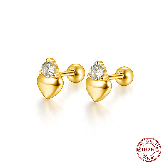 Серьга-пусета в форме сердца из стерлингового серебра 925 с родиевым покрытием и фианитами