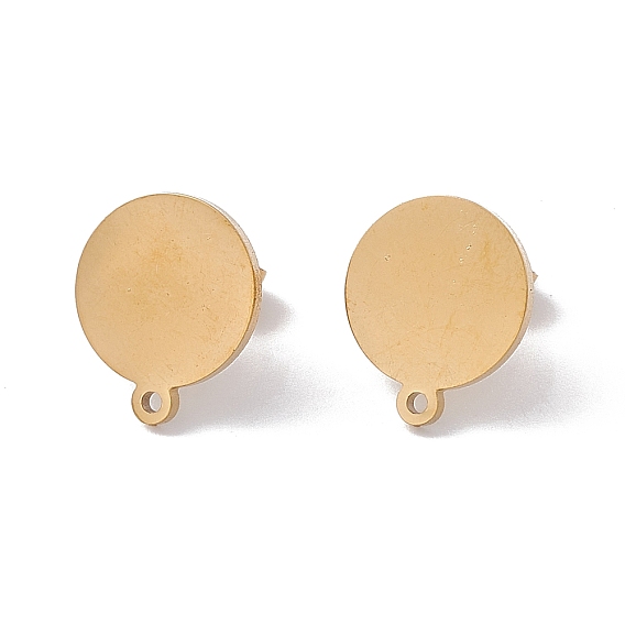 304 Stainless Steel Stud Earring Findings, with Horizontal Loops, Flat Round