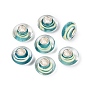 Handmade Lampwork & Brass Core European Beads, Large Hole Beads, Striped Rondelle, Silver