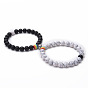 Gravity Couple Bracelet Set - Natural Stone Friendship Jewelry in Black Matte Onyx and White Howlite