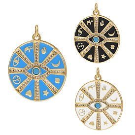 Lucky Wheel Medal Necklace Niche Stars Moon Eyes Round Card Micro-inlaid Zircon Necklace
