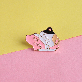 Cute Cartoon Cat Sleeping in Bed Enamel Pin Badge for Fashion Accessories
