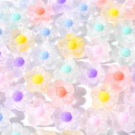 60pcs 6 Colors Transparent Acrylic Beads, Frosted, Bead in Bead, Flower