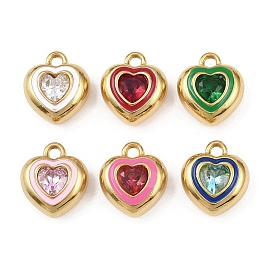 304 нержавеющей стальной эмали подвески, сердце, со стразами, реальный 18 k позолоченный, вакуумное покрытие pvd