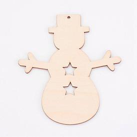Undyed Wooden Pendants, Snowman, for Christmas Theme