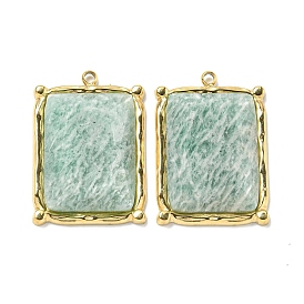 Vacuum Plating 304 Stainless Steel Pendants, Faceted Natural Amazonite Rectangle Charms, Real 18K Gold Plated