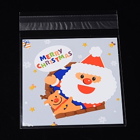 Rectangle OPP Cellophane Bags for Christmas, with Santa Claus Pattern, 13x9.9cm, Bilateral Thickness: 0.07mm, about 95~100pcs/bag