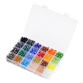 1080Pcs 24 Color Transparent Glass Bead, AB Color Plated, Faceted, Rondelle
