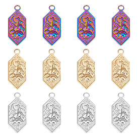 12 шт. 3 цвета 304 подвески из нержавеющей стали, шестиугольник с кроликом