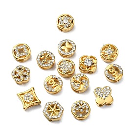 Ion Plating(IP)  304 Stainless Steel Slide Charms, with Rhinestone, Real 18K Gold Plated