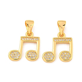 Brass Micro Pave Clear Cubic Zirconia Pendants, Musical Note