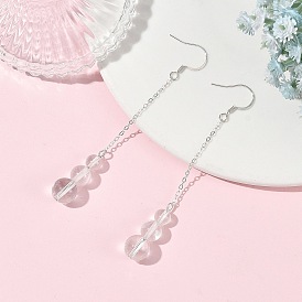 Серьги-подвески из натуральных круглых кварцевых кристаллов для женщин., 304 серьги нержавеющей стали, с железной тросовой цепью, цвет нержавеющей стали