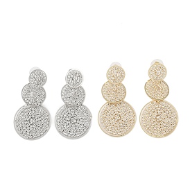 Brass Micro Pave Cubic Zirconia Stud Earrings, Flat Round