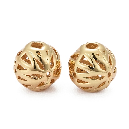 Hollow Brass Beads, Long-Lasting Plated, Round