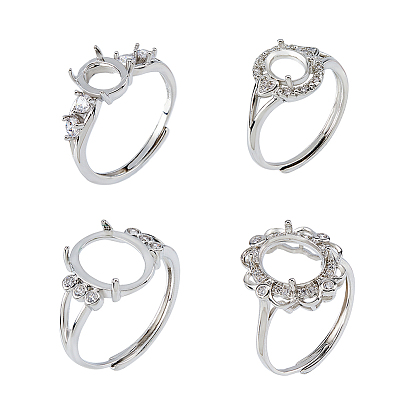 4шт. 4 стили овальные латунные кольца со стразами, регулируемые компоненты, настройки зубчатого кольца