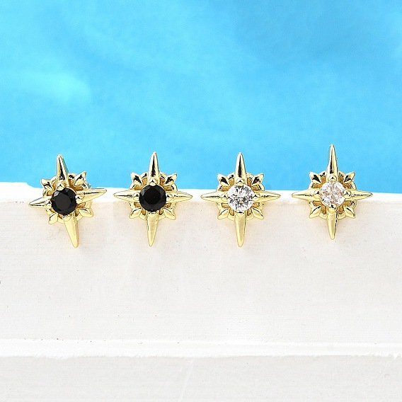 Серьги-гвоздики из латуни с микропаве из кубического циркония, без свинца и без кадмия, стойки покрытие, долговечный, реальный 18 k позолоченный