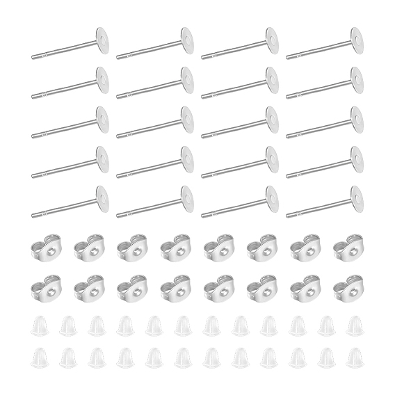 300 шт 304 детали серьги-гвоздики из нержавеющей стали, настройки сережек с плоской подушечкой, с ушными гайками 600 шт.
