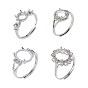 4шт. 4 стили овальные латунные кольца со стразами, регулируемые компоненты, настройки зубчатого кольца