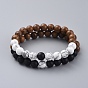 Unisex Stretch Bracelet Sets, with Gemstone Beads and Wood Beads