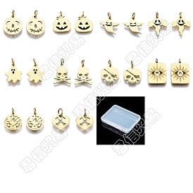 Unicraftale 10Pcs 10 Style 304 & 316 Surgical Stainless Steel  Pendants, with Jump Rings and Rhinestone, Halloween Theme, Mixed Shape