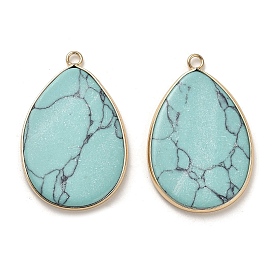 Dyed Synthetic Turquoise Pendants, Brass Teardrop Charms