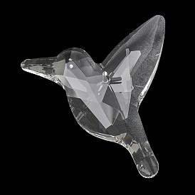 Lámpara de araña de cristal con prismas y grandes colgantes, dijes de colibrí facetados