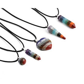 Rainbow Crystal Heart Pendant Necklace on Wax Cord - 7 Color Stone Love Charm Jewelry