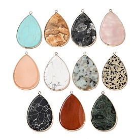 Gemstone Big Pendants, Teardrop Charms with Golden Plated Brass Frame