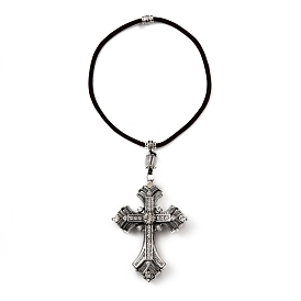 Alloy Cross Hanging Pendant Decorations, with Rope, for Car Rear View Mirror