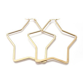 201 Stainless Steel Angular Hoop Earrings, with 304 Stainless Steel Pin, Hypoallergenic Earrings, Star