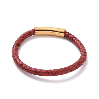 Leather Braided Round Cord Bracelet with 304 Stainless Steel Clasp for Women