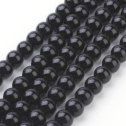 Синтетических черный камень бисер нитей, окрашенные, круглые, чёрные