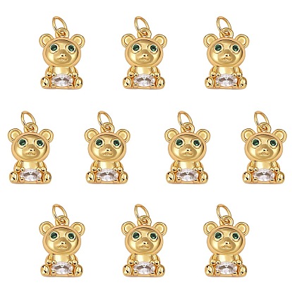 10 colgantes de zirconia cúbica micro pavé de latón chapado en rack, con anillo de salto, sin plomo y cadmio, oso