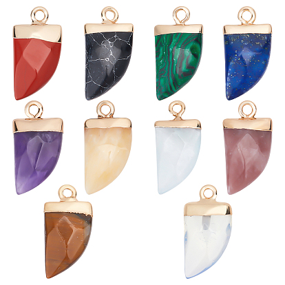 10Pcs 10 Style Natural & Synthetic Gemstone Pendants, Top Light Gold Plated, with Iron Loop, Scabbard, Faceted