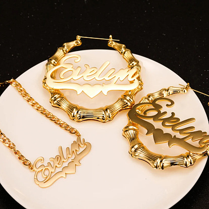 Бамбуковое кольцо с надписью 304 ожерелья с подвесками из нержавеющей стали и комплекты серег-колец