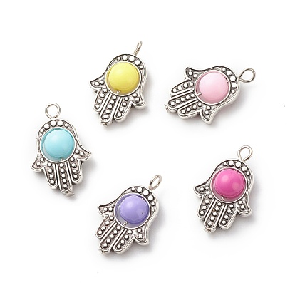 Tibetan Style Alloy Pendants, with Acrylic, Hamsa Hand/Hand of Miriam