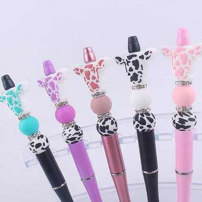 Plastic Ball-Point Pen, Beadable Pen, for DIY Personalized Pen with Silicone Cow Beads