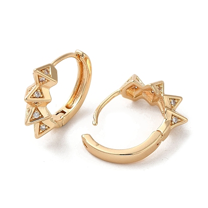 Brass Micro Pave Cubic Zirconia Hoop Earrings, Diamond Shape