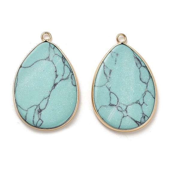 Dyed Synthetic Turquoise Pendants, Brass Teardrop Charms