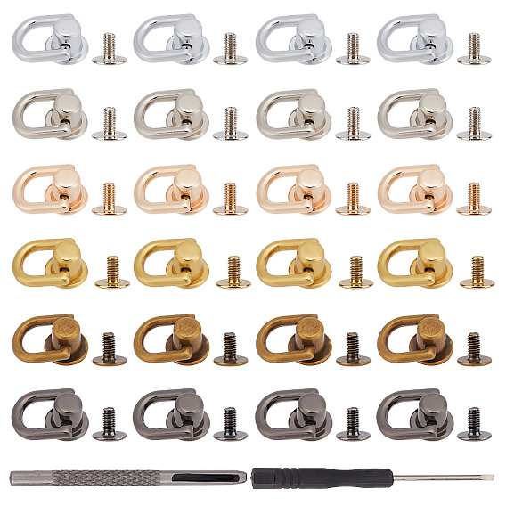 24 наборы сплава D-образная головка с завинчивающейся кнопкой, с винтом, с 1 ПК кожаный дырокол кожевенное ремесло, 1Шлицевая отвертка из поликарбоната, для поделки из кожи