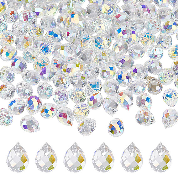 120 шт. Гальванические стеклянные бусины, граненые, AB цвет, слеза