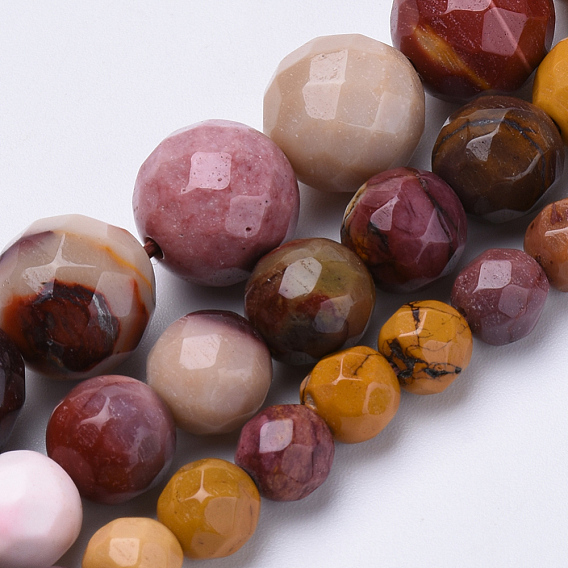 Natural Mookaite Beads Strands, Faceted, Round