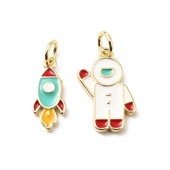 Латунь эмаль подвески, с прыжковых колец, стойки покрытие, реальный 18 k позолоченный, без свинца и без кадмия, долговечный, подвески в виде ракеты/космонавта