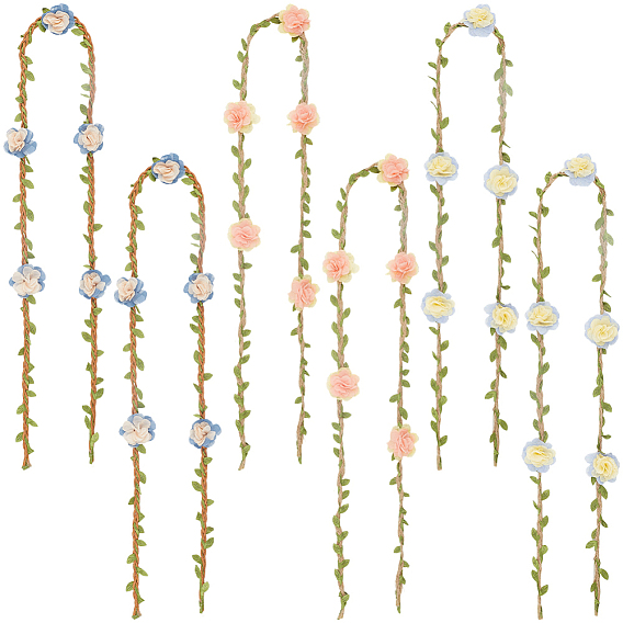 6 шт. 3 стили полиэстеровые и льняные ленты для соломенных шляп с цветочным рисунком из ротанга