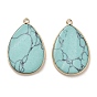 Dyed Synthetic Turquoise Pendants, Brass Teardrop Charms