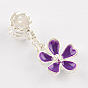 Silver Color Plated Flower Metal Alloy Enamel European Dangle Charms, with Iron Findings, Large Hole Pendants, 26x12x7mm, Hole: 5mm