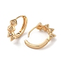 Brass Micro Pave Cubic Zirconia Hoop Earrings, Diamond Shape