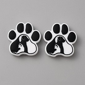 Paw Print Food Grade Eco-Friendly Silicone Beads, Chewing Beads For Teethers, DIY Nursing Necklaces Making